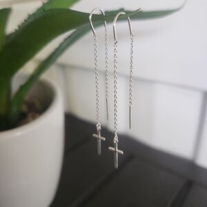 Elegant Silver Cross Drop Earrings